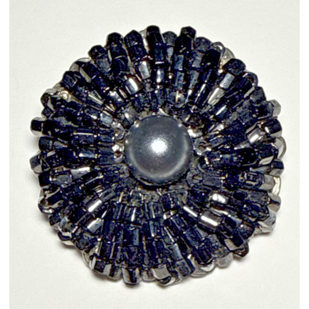 Vintage Black and Silver Tone Beaded Brooch J-2Q